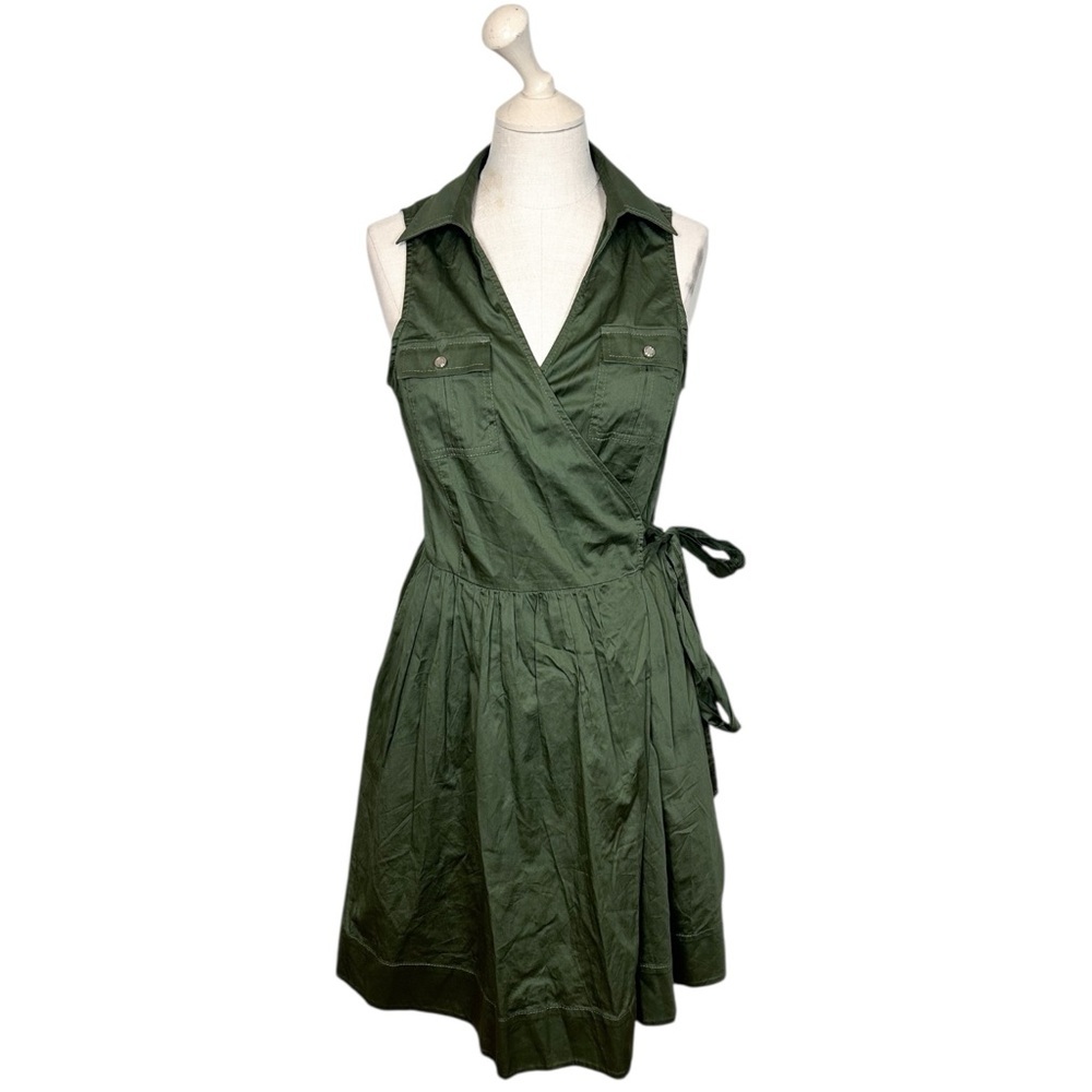 NWT White House Black Market Wrap Midi Dress Green - Picture 2 of 7